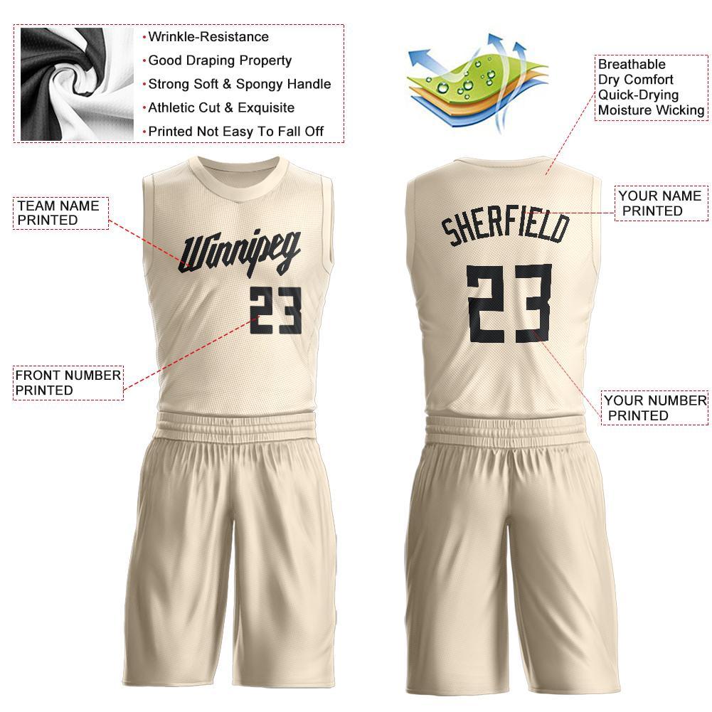 Custom Cream Black Round Neck Basketball Uniform Jersey