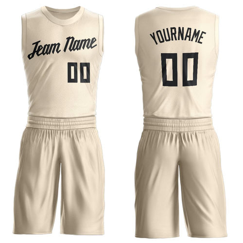Custom Cream Black Round Neck Basketball Uniform Jersey