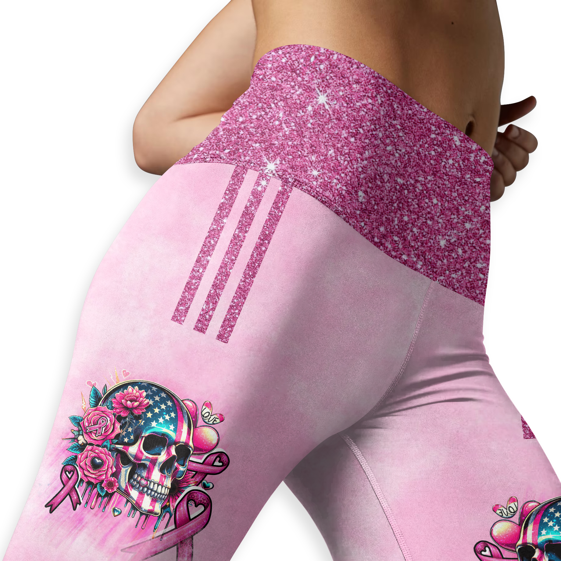 Fight Like A Girl, Breast Cancer Skull - Combo Legging Breast Cancer Awareness, Custom Choo