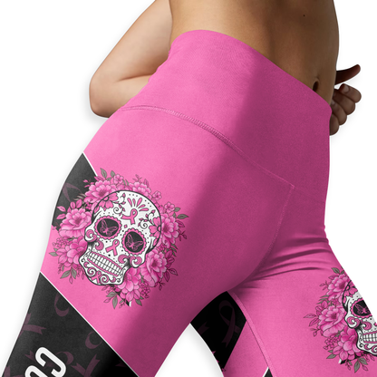 Personalized Pink Ribbon Floral Sugar Skull Leggings and Tank Outfit
