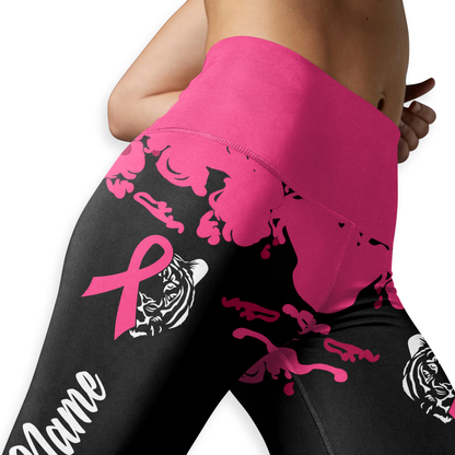 Fiery Tiger Pink Ribbon Warrior Leggings and Criss-Cross Tank Set, Custom Choo