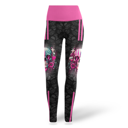 Personalized Breast Cancer Sugar Skull -  Combo Legging Tanktop Breast Cancer Awareness
