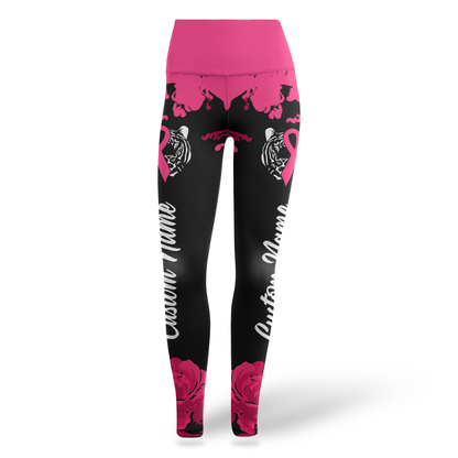 Fiery Tiger Pink Ribbon Warrior Leggings and Criss-Cross Tank Set, Custom Choo