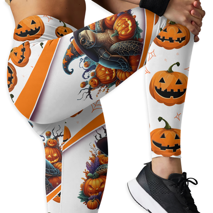 Personalized Turtle Halloween Outfit – Slow But Spooky Pumpkin Tank Top & Leggings Set, Custom Choo
