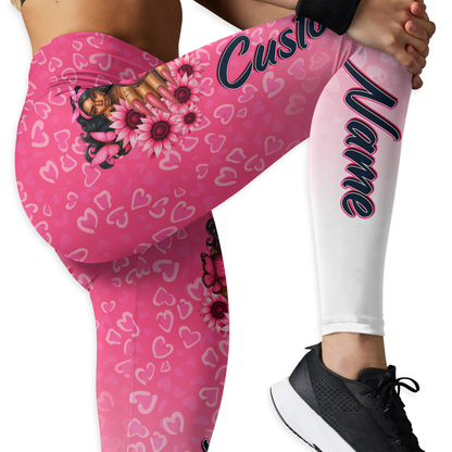 personalized black girl magic pink ribbon faith hope love ombre leggings and criss cross tank set, Custom Choo