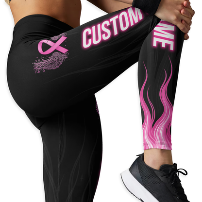 Personalized "Faith Over Fear" Breast Cancer Awareness Legging and Hollow Tank Set, Custom Choo