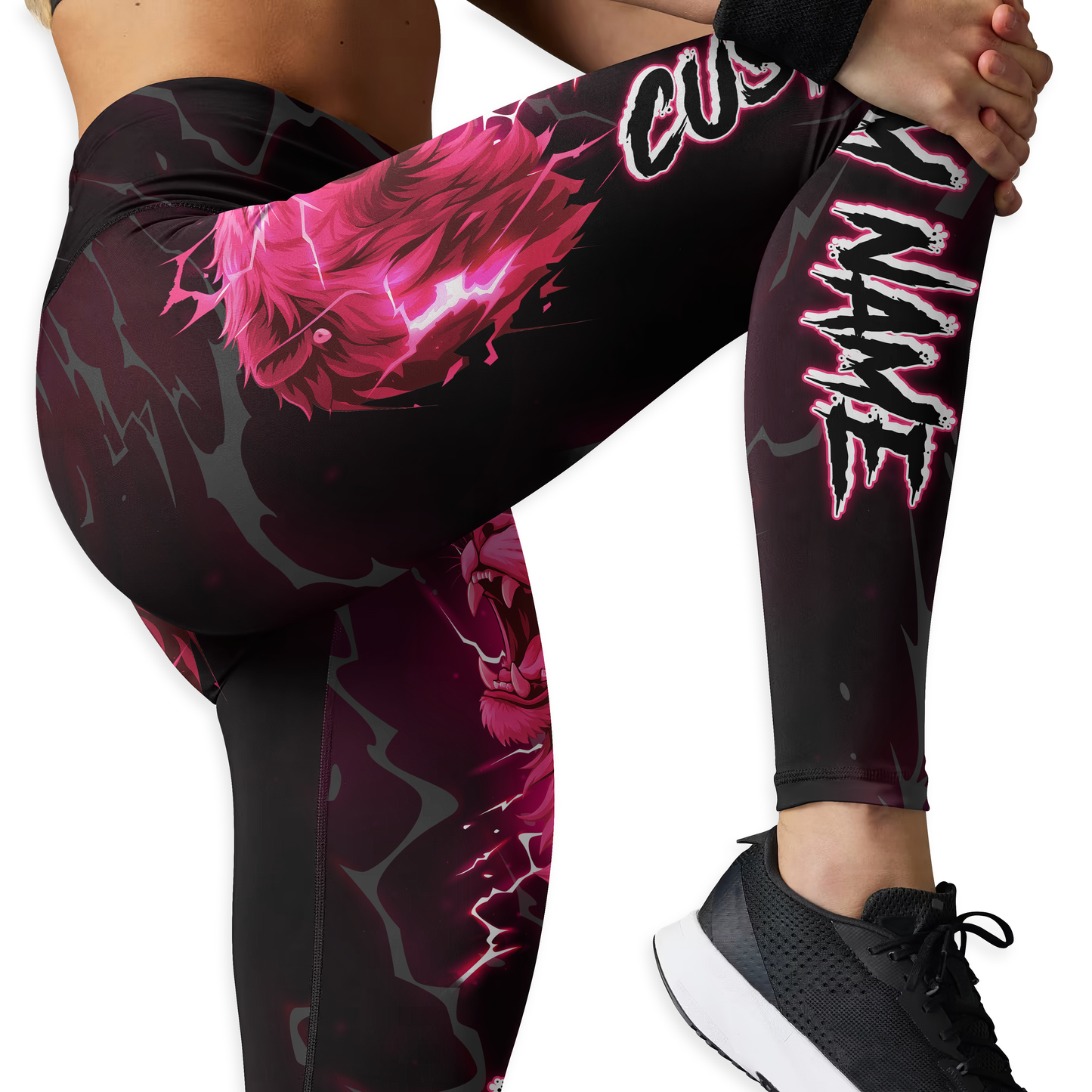 Breast Cancer Awareness Fierce Pink Lion & Lightning Leggings and Tank Outfit