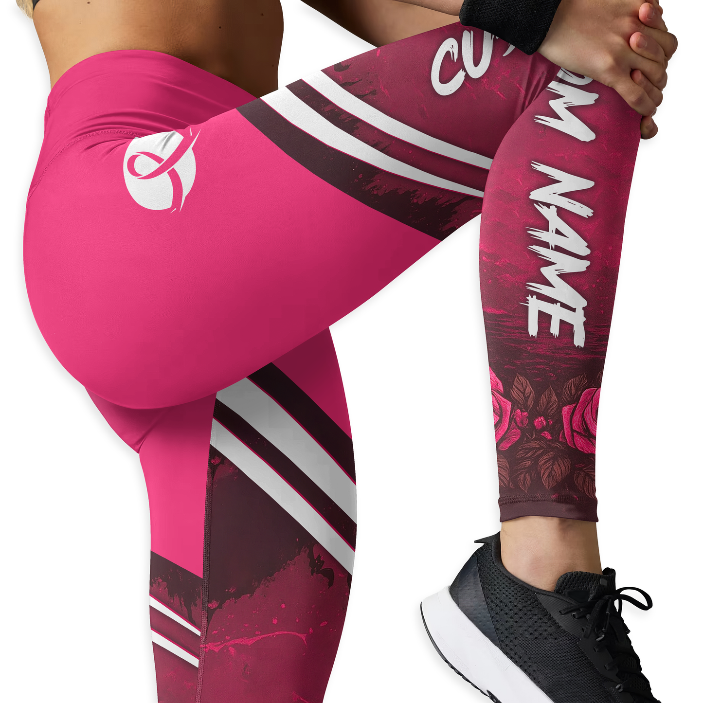 Custom Name "In October We Wear Pink" Black Cat Skull Leggings and Hollow Tank Top Set