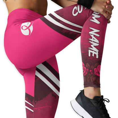 Custom Name "In October We Wear Pink" Black Cat Skull Leggings and Hollow Tank Top Set