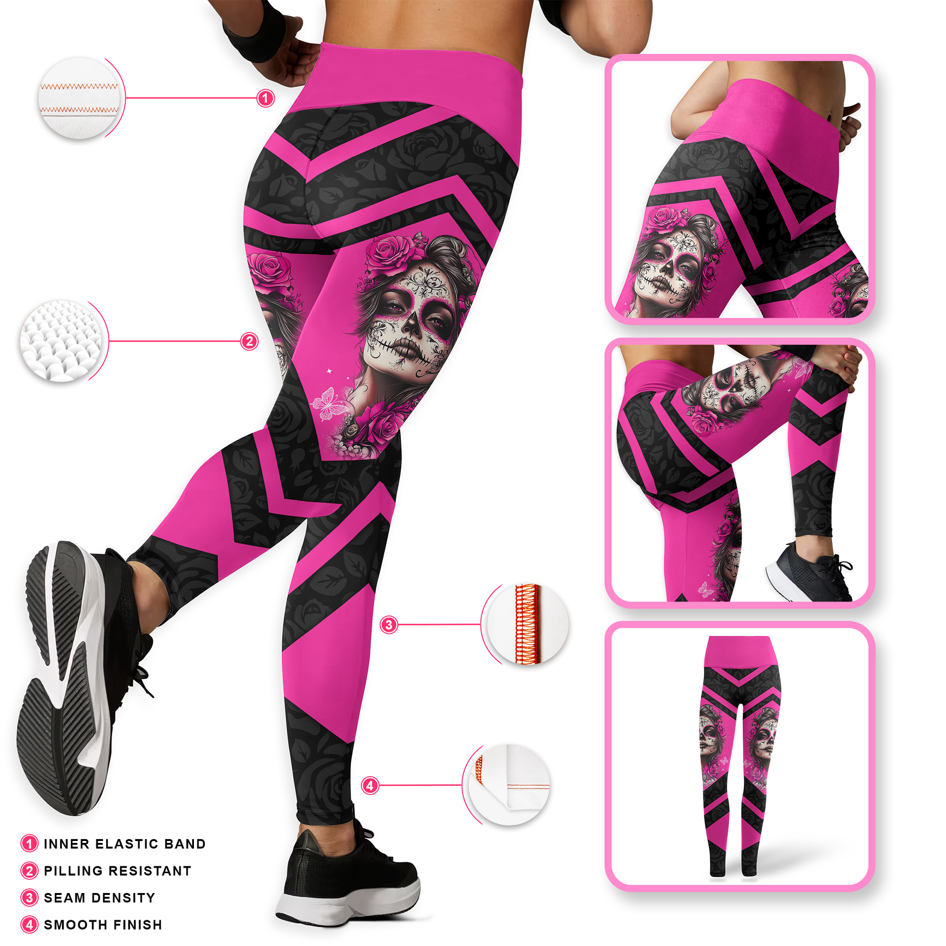Breast Cancer Awareness Sugar Skull Legging and Hollow Tank Top Set, Custom Choo