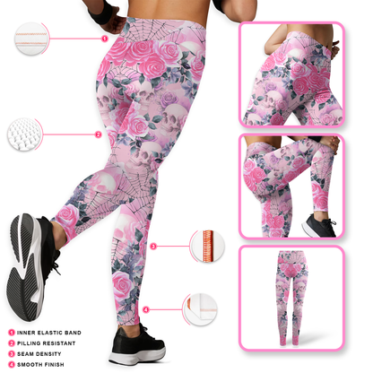"In October We Wear Pink" Witch Hollow Back Tank Top & Skull Rose Leggings Set, Custom Choo