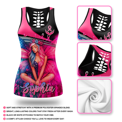 Personalized Fight Like A Fairy Girl -  Combo Legging Tanktop Breast Cancer Awareness