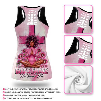 By God's Grace, He Save Me - Combo Legging Breast Cancer Awareness