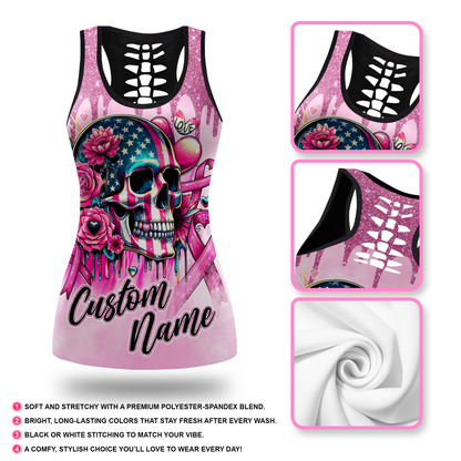 Fight Like A Girl, Breast Cancer Skull - Combo Legging Breast Cancer Awareness, Custom Choo