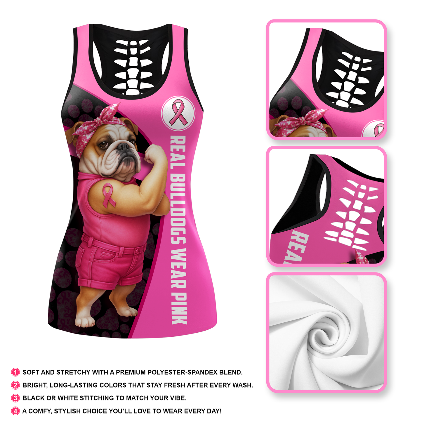 Personalized Real Bulldogs Wear Pink  - Combo Legging Tanktop Breast Cancer Awareness