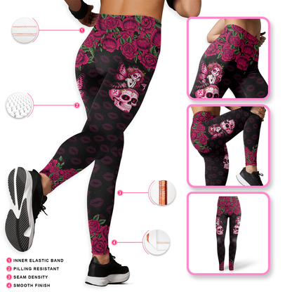 Fight Like A Girl Sugar Skull - Combo Legging Breast Cancer Awareness