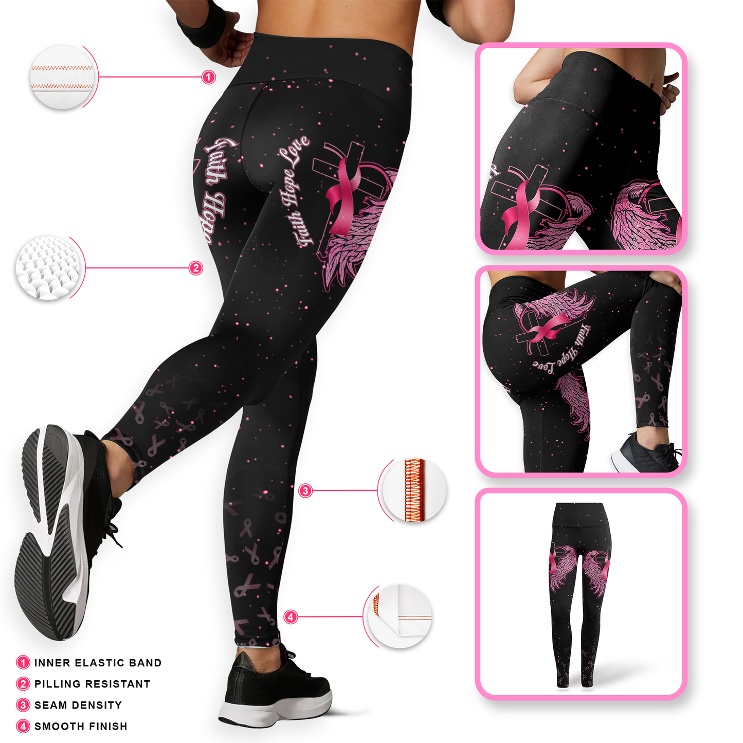Faith Hope Love For My Mom In Heven - Combo Legging Tanktop Breast Cancer Awareness