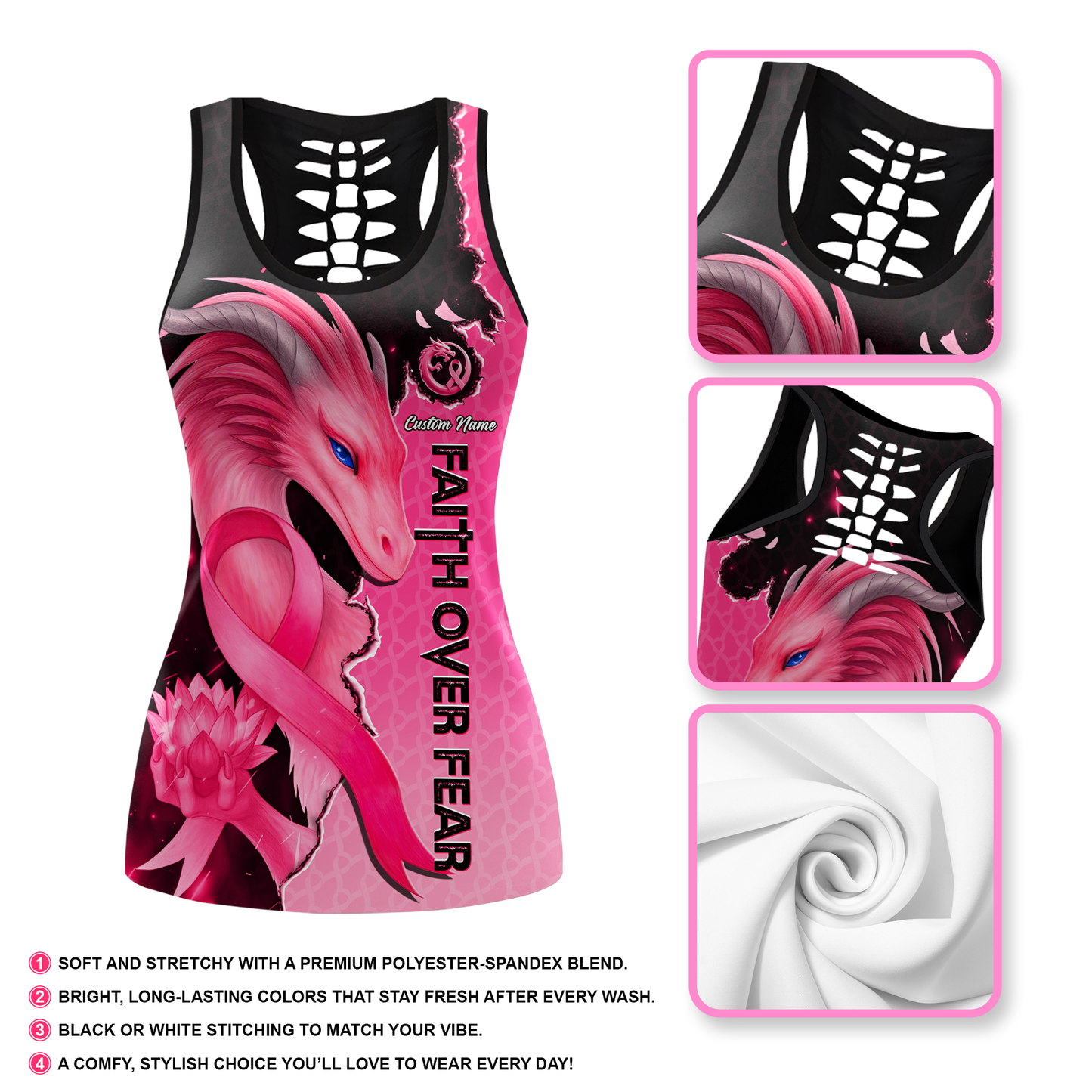 Personalized Faith Over Fear, Never Lost Hope -  Combo Legging Breast Cancer Awareness