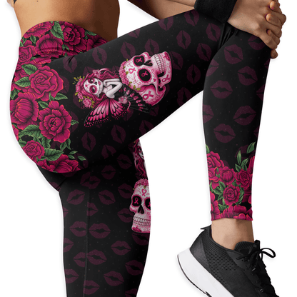 Fight Like A Girl Sugar Skull - Combo Legging Breast Cancer Awareness