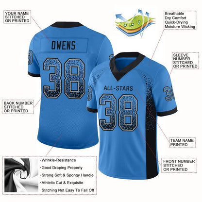 Custom Powder Blue Black-Gray Drift Fashion Football Jersey
