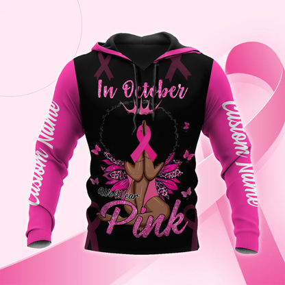 Personalized In October We Wear Pink Black Queen - Breast Cancer Awareness Shirt, Custom Choo