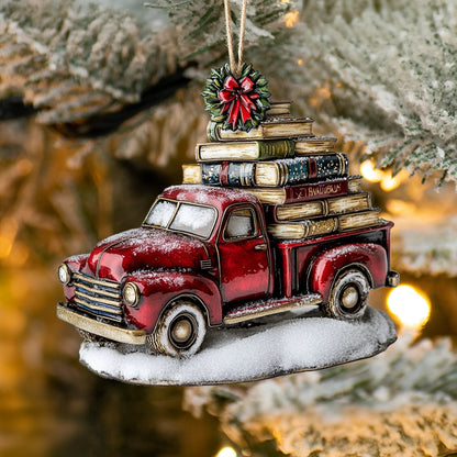 Bestchoo 2D Acrylic Ornament Festive Book Truck