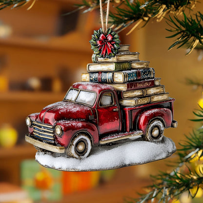 Bestchoo 2D Acrylic Ornament Festive Book Truck