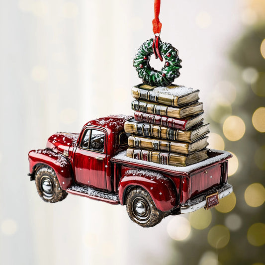 Bestchoo 2D Acrylic Ornament Festive Book Truck