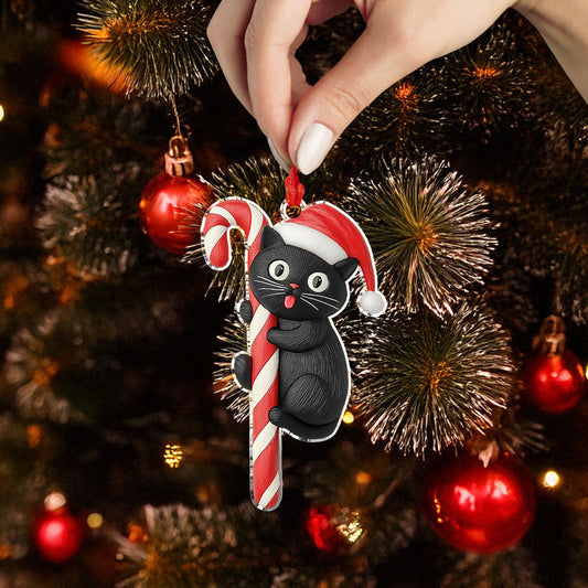 Bestchoo 2D Acrylic Ornament - Black Cat Candy Cane