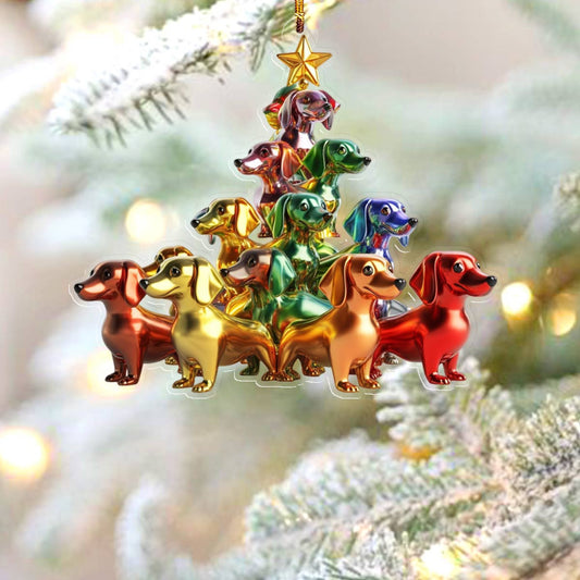 Bestchoo 2D Acrylic Ornament  Happy Christmas Dachshunds
