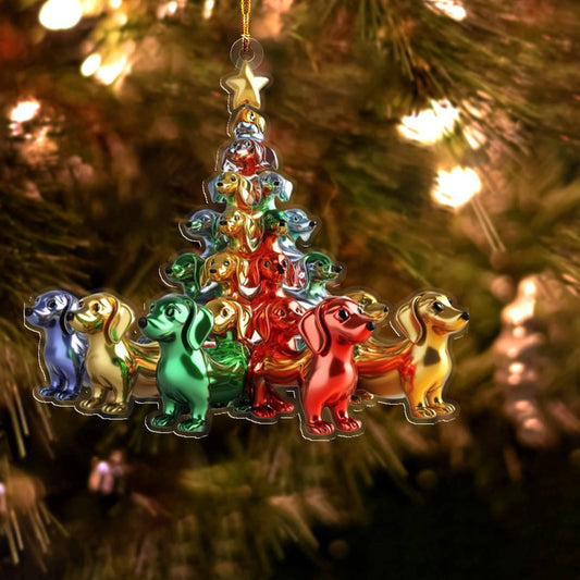 Bestchoo 2D Acrylic Ornament Whimsical Dachshunds Christmas Trees