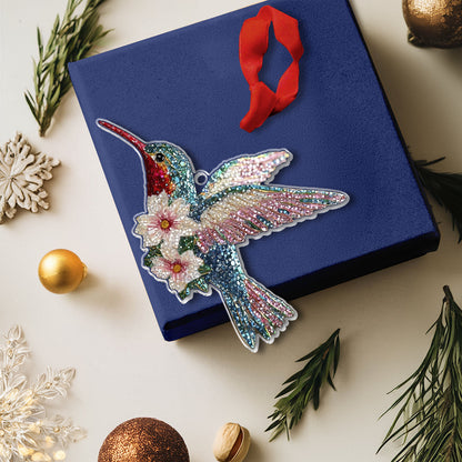 Bestchoo 2D Acrylic Ornament Twinkling Floral Hummingbird