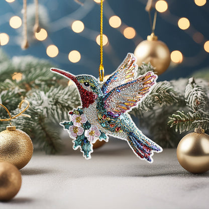 Bestchoo 2D Acrylic Ornament Twinkling Floral Hummingbird