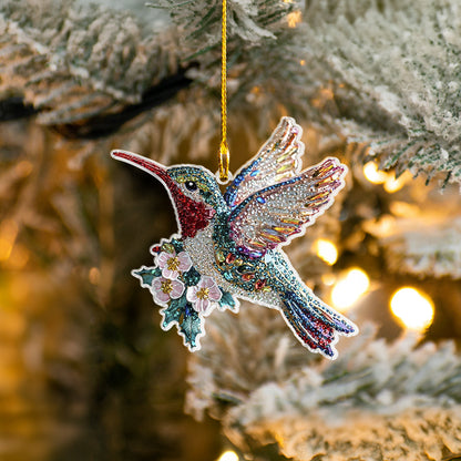 Bestchoo 2D Acrylic Ornament Twinkling Floral Hummingbird