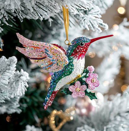 Bestchoo 2D Acrylic Ornament Twinkling Floral Hummingbird