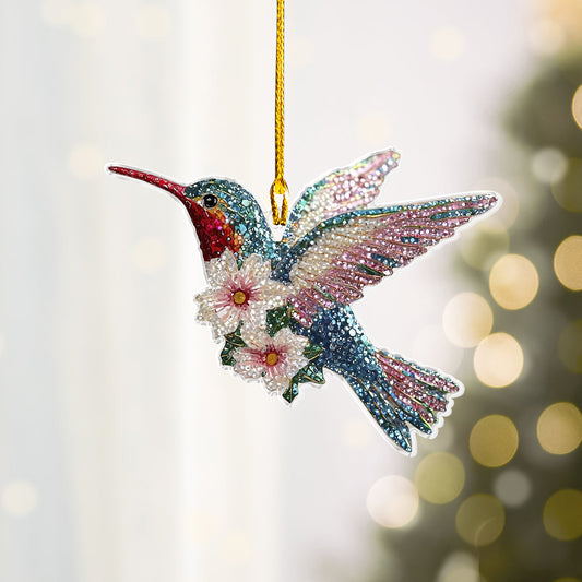 Bestchoo 2D Acrylic Ornament Twinkling Floral Hummingbird