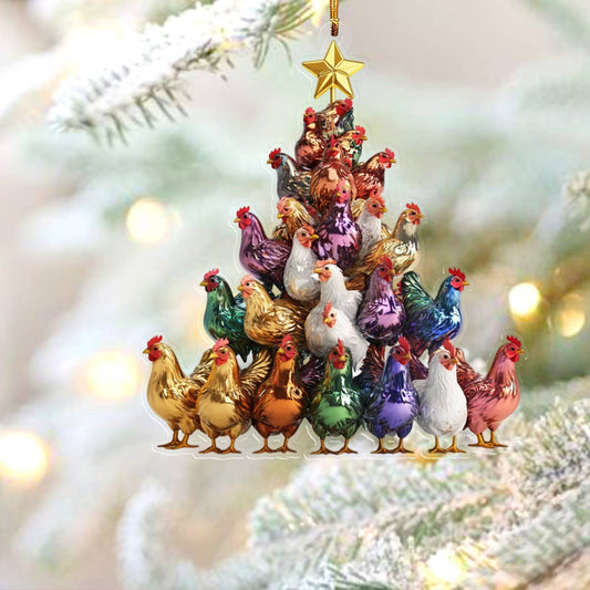 Bestchoo 2D Acrylic Ornament Amazing Colorful Chickens Christmas