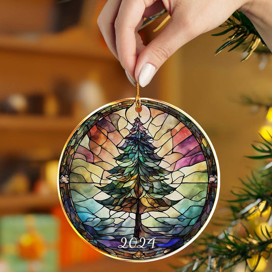 Bestchoo 2D Acrylic Ornament 2024 Festive Stained