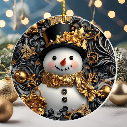 Bestchoo Acrylic Ornament Snowman's Golden Christmas