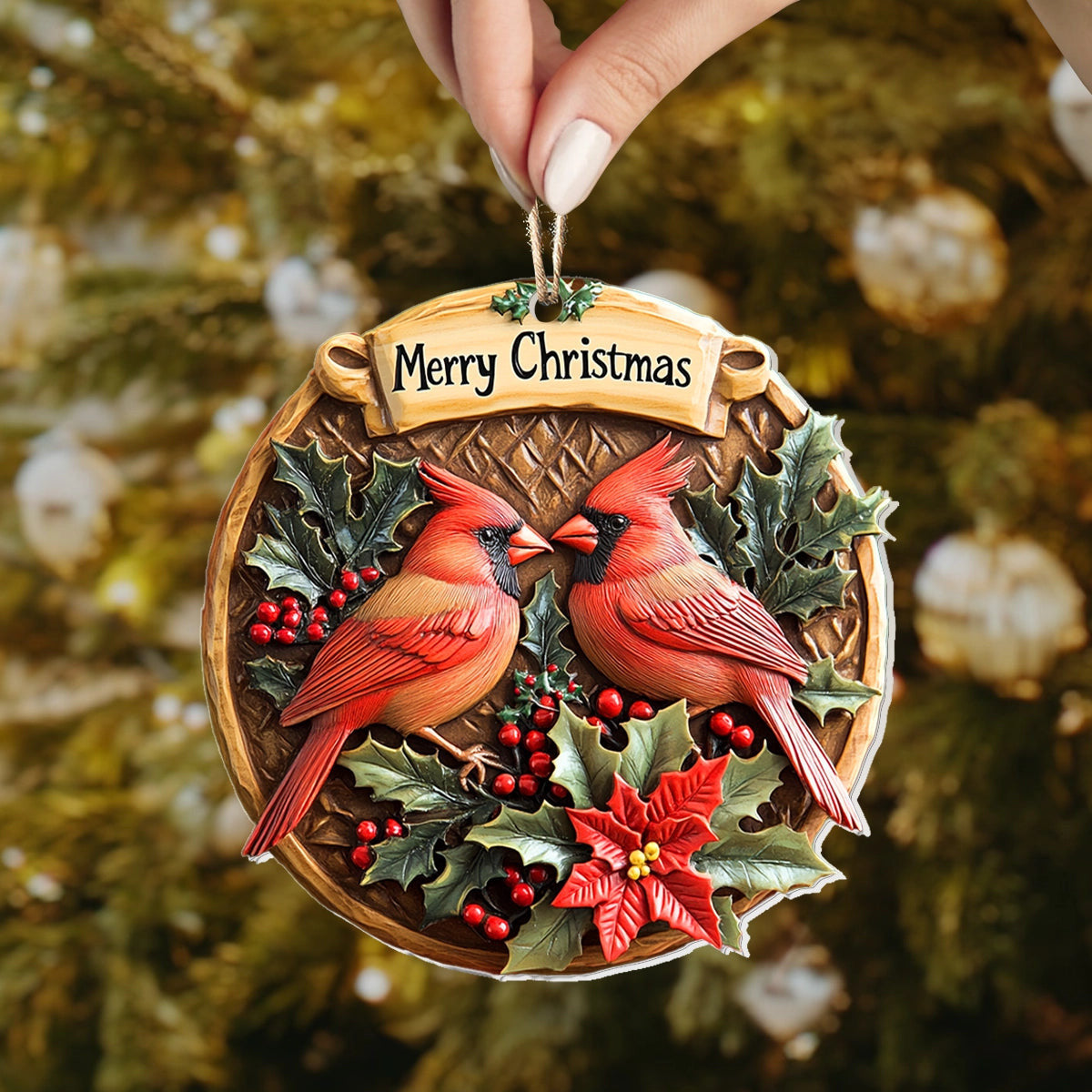 Bestchoo 2D Acrylic Ornament - Cardinal Couple Christmas Charm