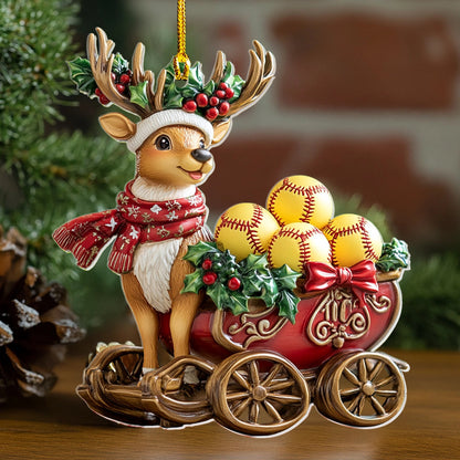 Bestchoo 2D Acrylic Ornament - Softball Christmas Sleigh