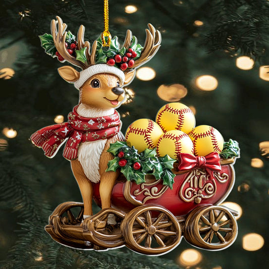 Bestchoo 2D Acrylic Ornament - Softball Christmas Sleigh