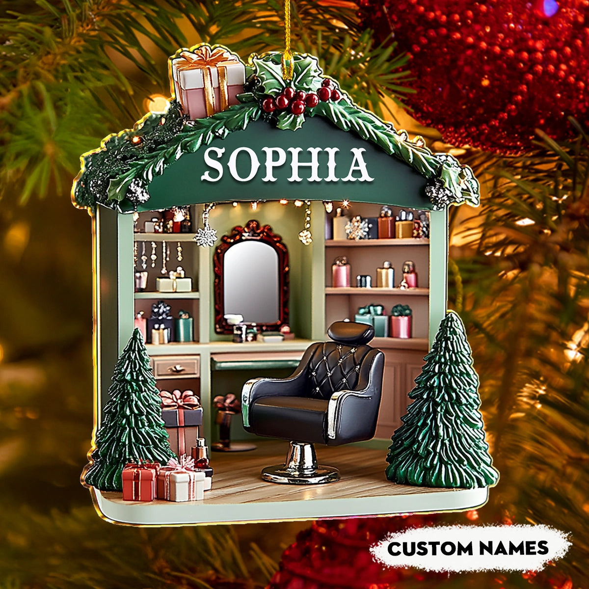 Bestchoo 2D Acrylic Ornament Personalized Hair Stylist’s Holiday Haven