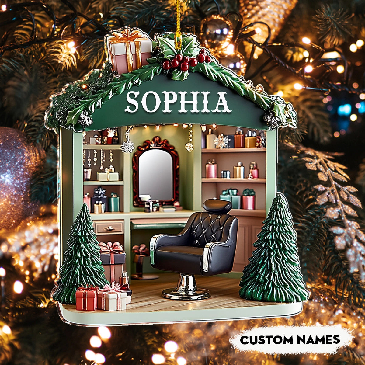 Bestchoo 2D Acrylic Ornament Personalized Hair Stylist’s Holiday Haven