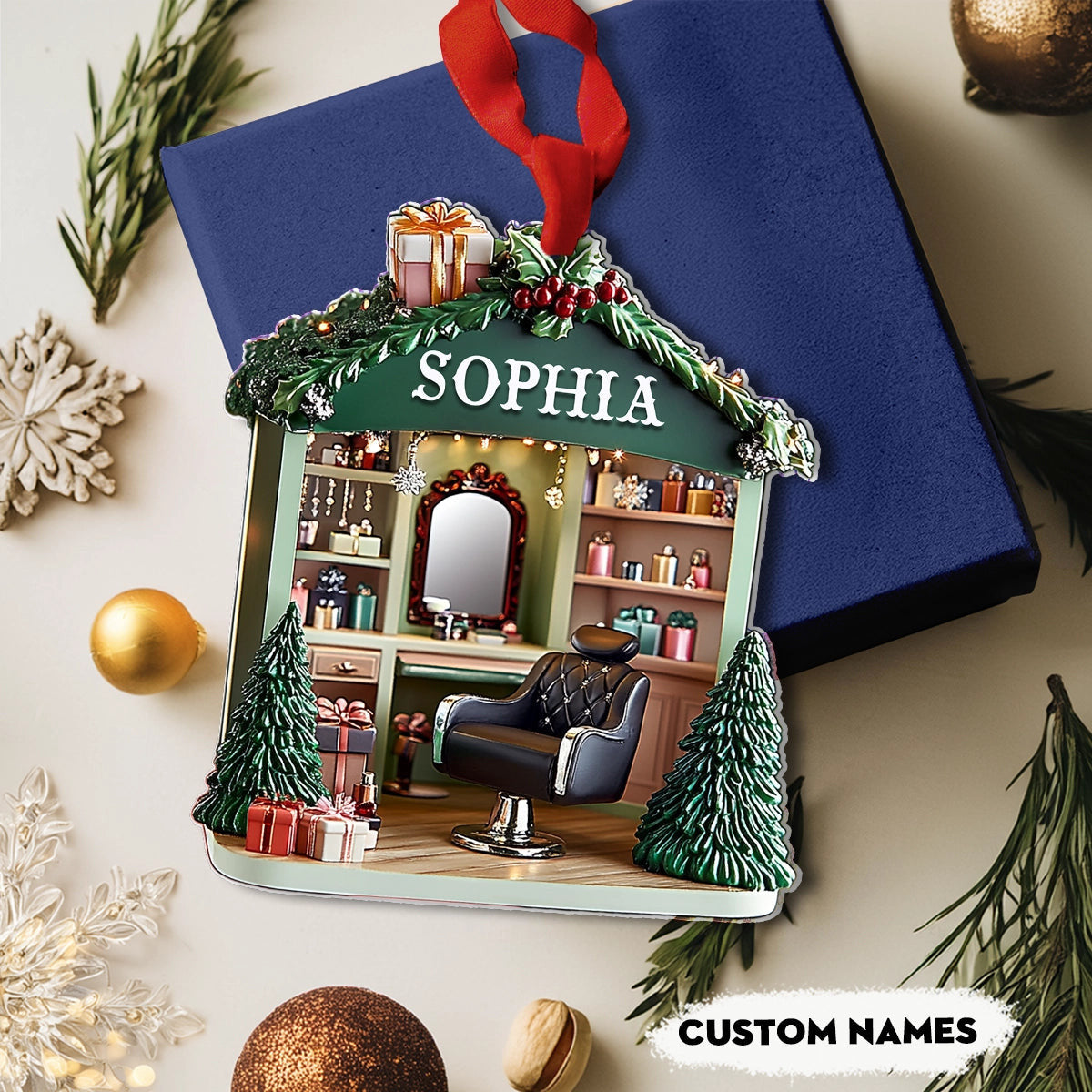Bestchoo 2D Acrylic Ornament Personalized Hair Stylist’s Holiday Haven