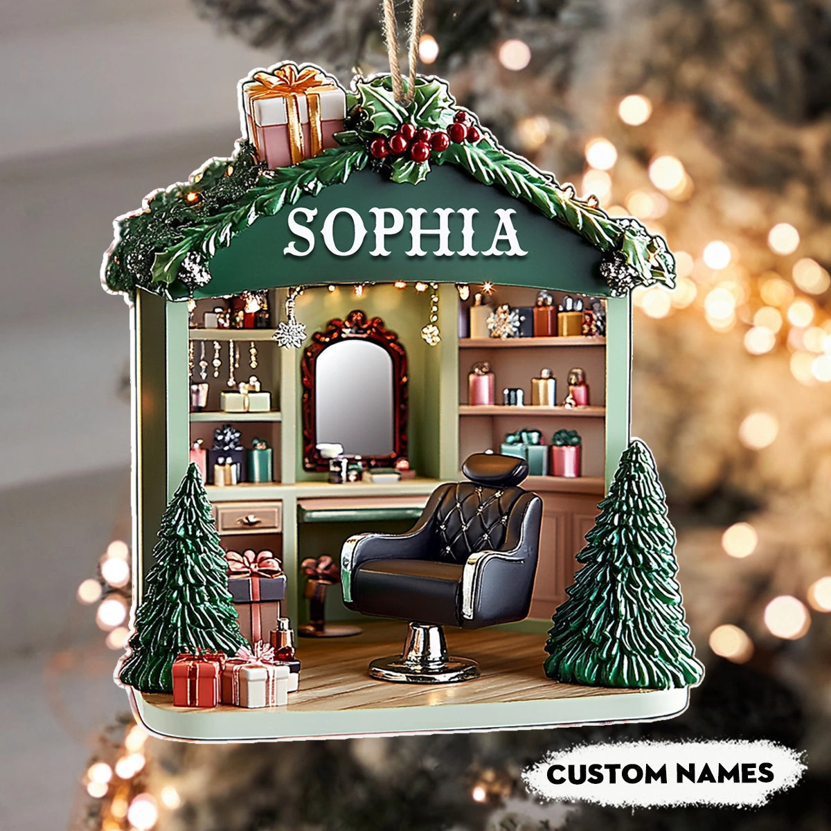 Bestchoo 2D Acrylic Ornament Personalized Hair Stylist’s Holiday Haven