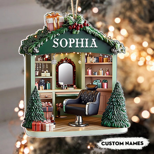 Bestchoo 2D Acrylic Ornament Personalized Hair Stylist’s Holiday Haven