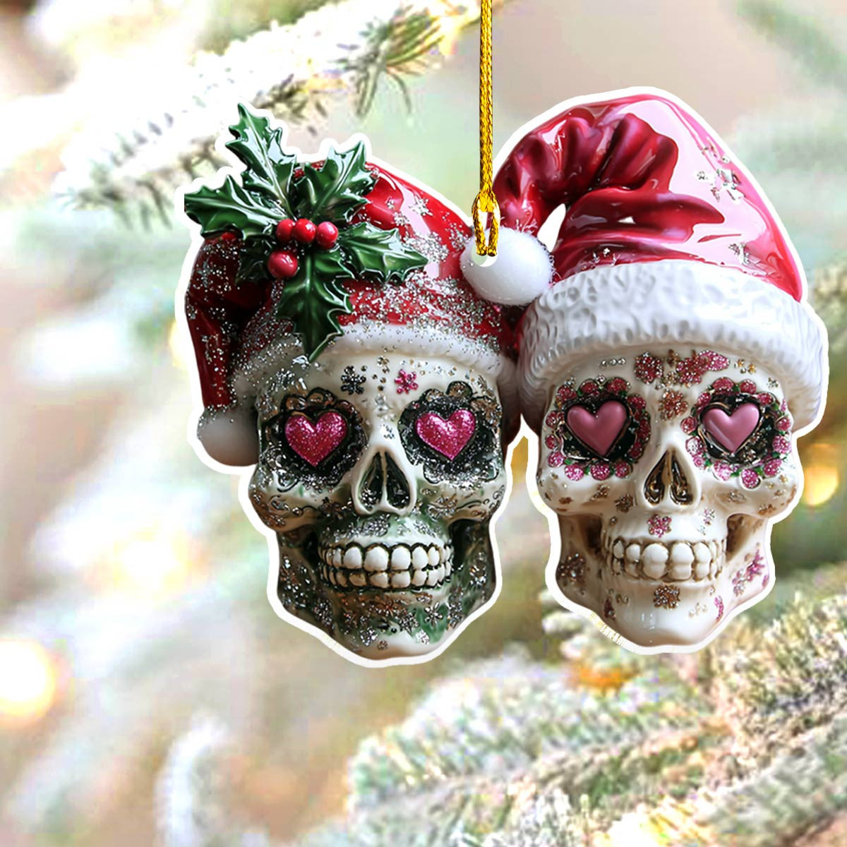 Bestchoo 2D Acrylic Ornament Everlasting Christmas Love Skulls