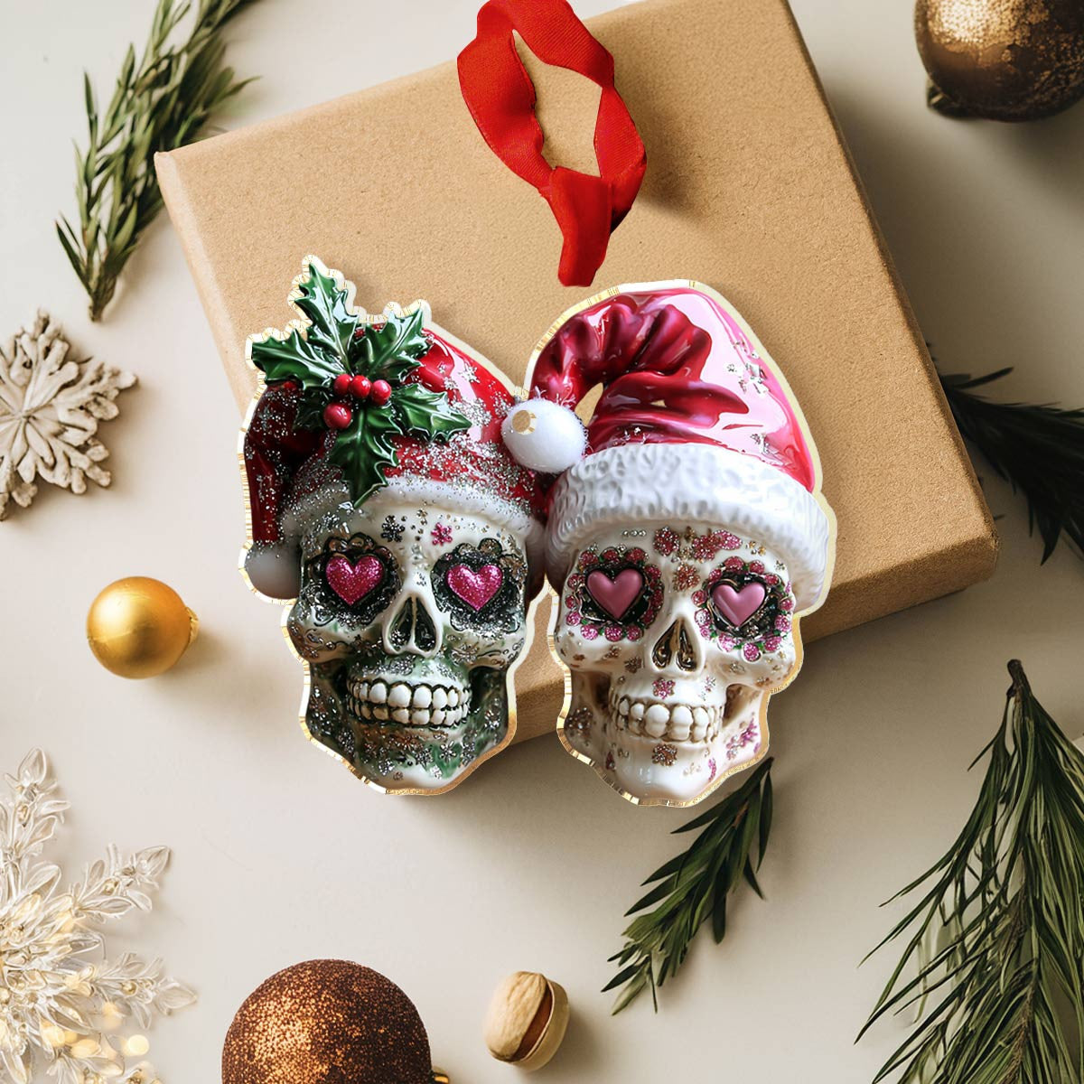 Bestchoo 2D Acrylic Ornament Everlasting Christmas Love Skulls