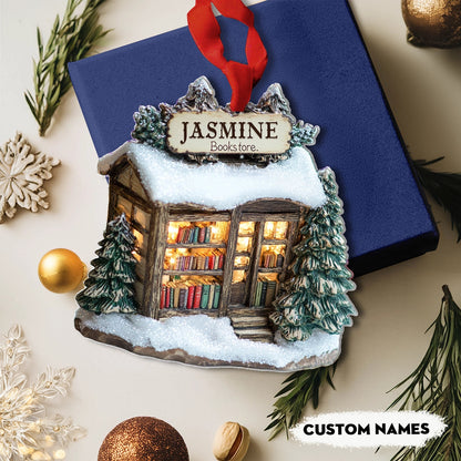 Bestchoo 2D Acrylic Ornament Personalized Winter Wonderland Bookstore